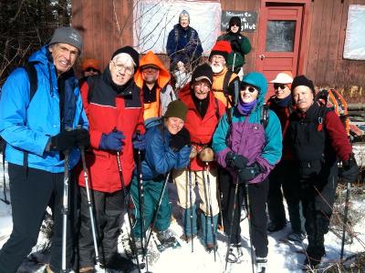Photo taken at the King Hill Reservation Ski Hut in 2010. Art Robbins in the center with red jacket. Photo also includes Alice Perry, Tom Lawton, Gerry Gold, Lee Carvalho, Roy Schweiker, Dick McNamara, Gwen Hunter and other SRK hikers.